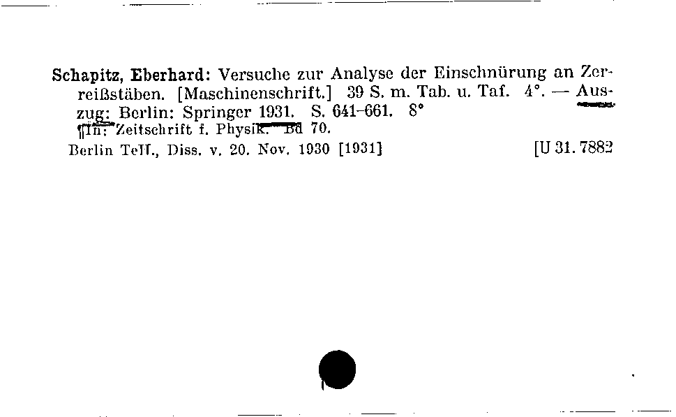 [Katalogkarte Dissertationenkatalog bis 1980]