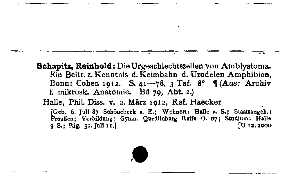 [Katalogkarte Dissertationenkatalog bis 1980]