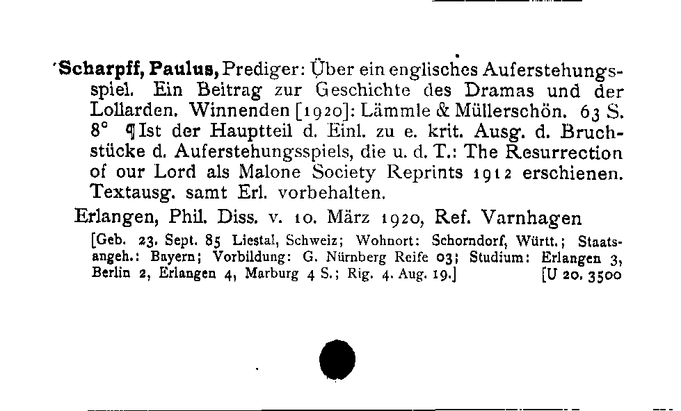 [Katalogkarte Dissertationenkatalog bis 1980]