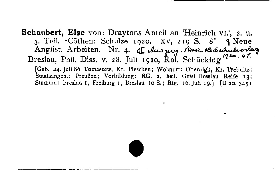[Katalogkarte Dissertationenkatalog bis 1980]