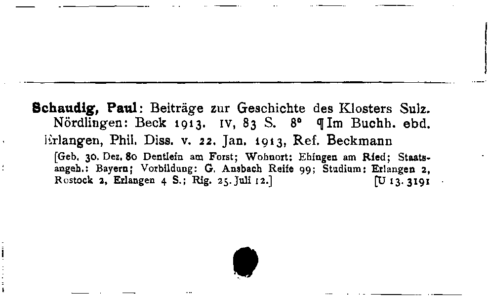 [Katalogkarte Dissertationenkatalog bis 1980]