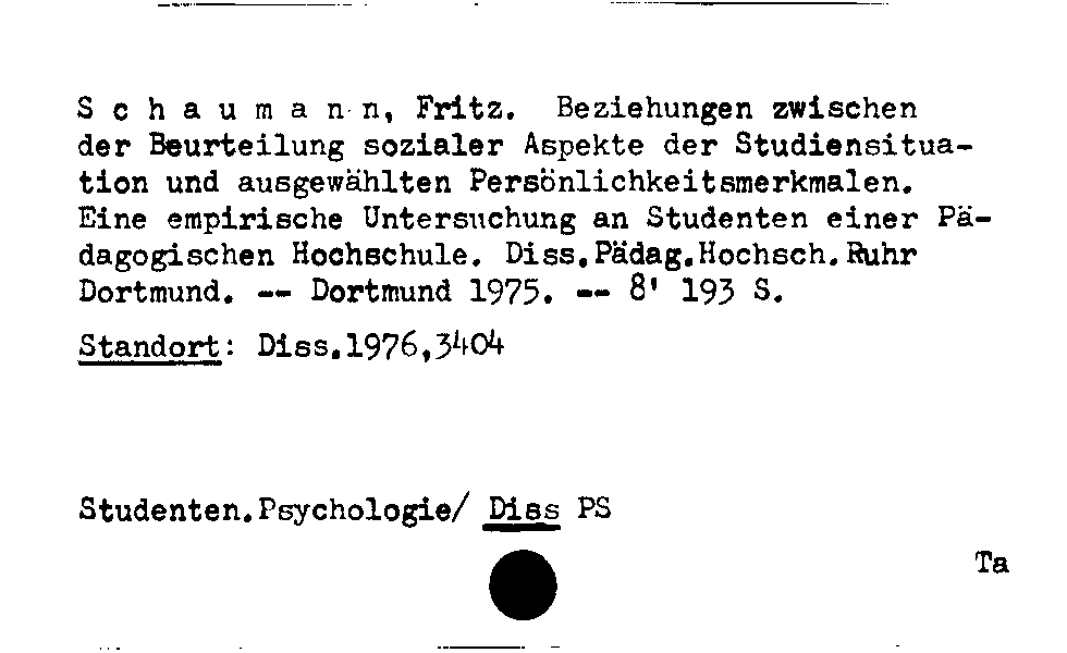 [Katalogkarte Dissertationenkatalog bis 1980]