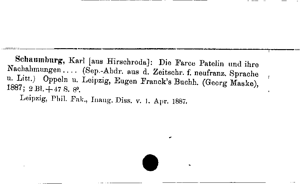 [Katalogkarte Dissertationenkatalog bis 1980]