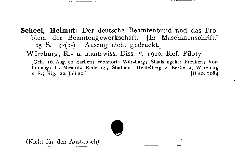 [Katalogkarte Dissertationenkatalog bis 1980]