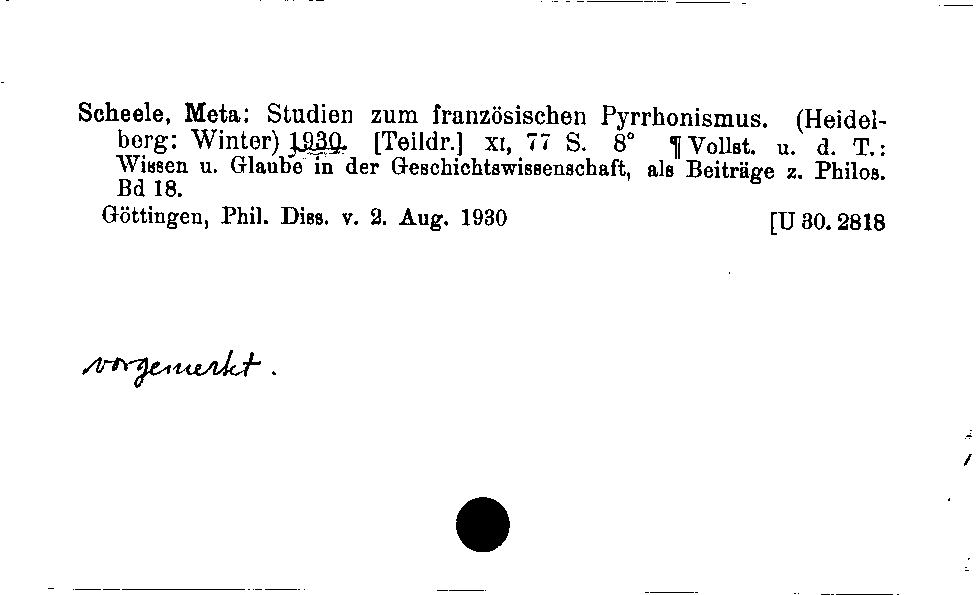 [Katalogkarte Dissertationenkatalog bis 1980]