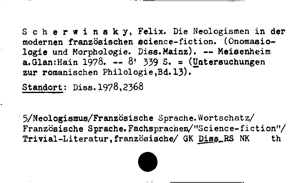 [Katalogkarte Dissertationenkatalog bis 1980]