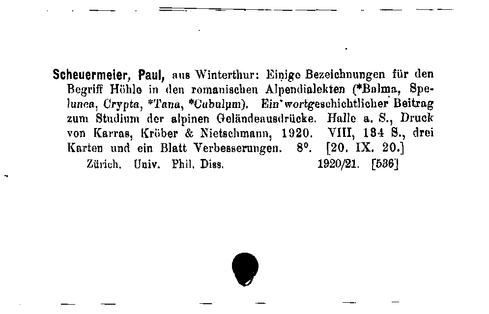 [Katalogkarte Dissertationenkatalog bis 1980]