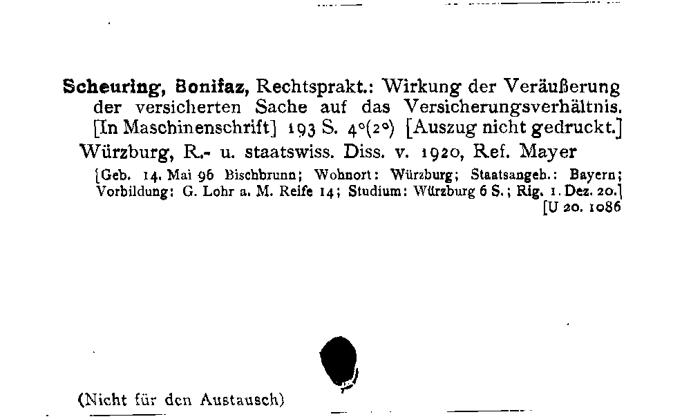 [Katalogkarte Dissertationenkatalog bis 1980]