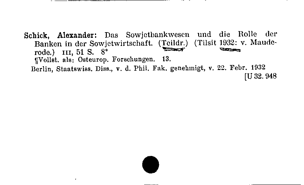 [Katalogkarte Dissertationenkatalog bis 1980]