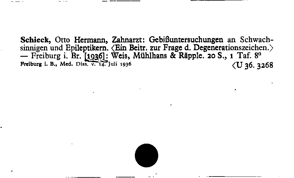 [Katalogkarte Dissertationenkatalog bis 1980]