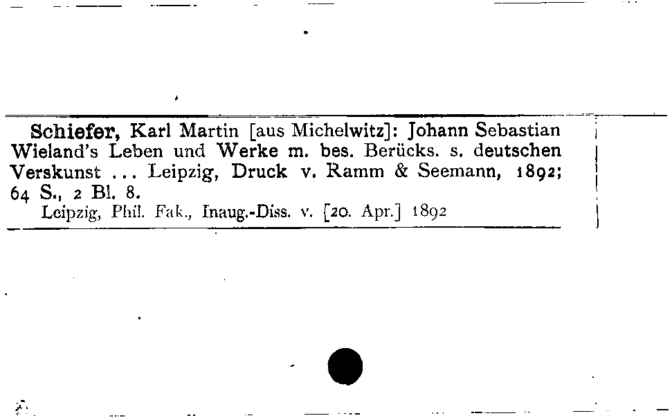 [Katalogkarte Dissertationenkatalog bis 1980]