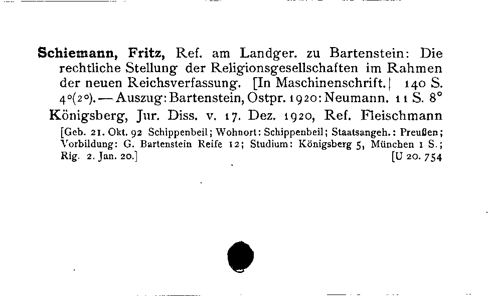 [Katalogkarte Dissertationenkatalog bis 1980]