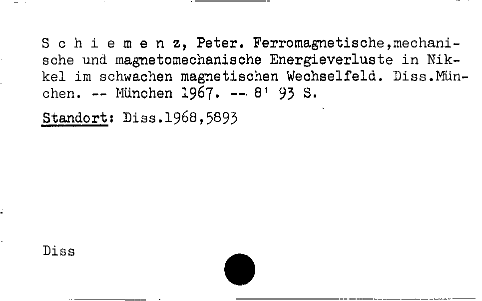 [Katalogkarte Dissertationenkatalog bis 1980]