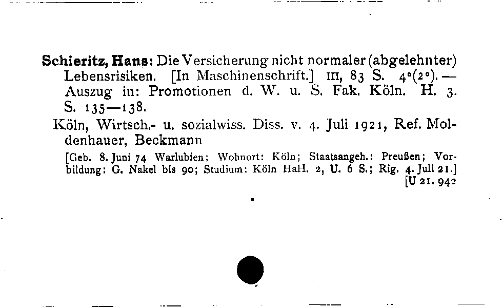 [Katalogkarte Dissertationenkatalog bis 1980]