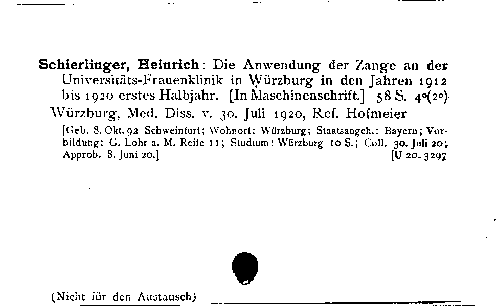 [Katalogkarte Dissertationenkatalog bis 1980]