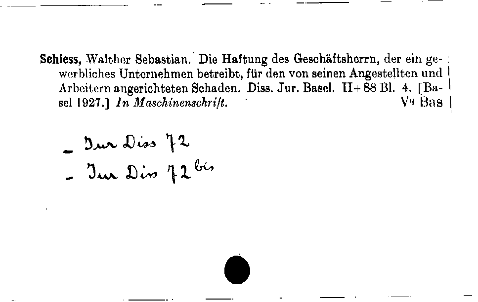 [Katalogkarte Dissertationenkatalog bis 1980]
