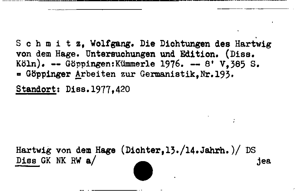 [Katalogkarte Dissertationenkatalog bis 1980]