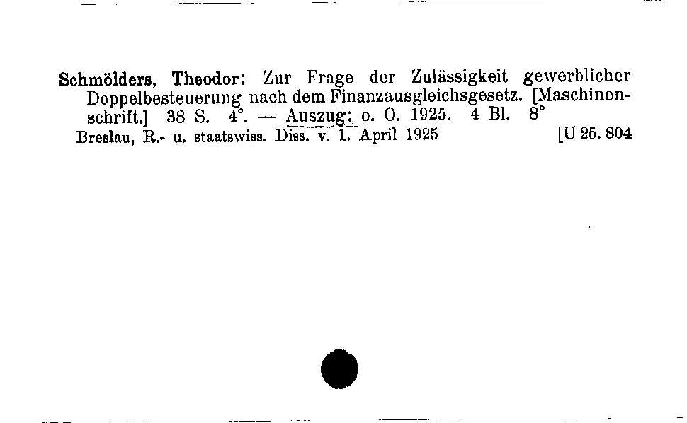 [Katalogkarte Dissertationenkatalog bis 1980]