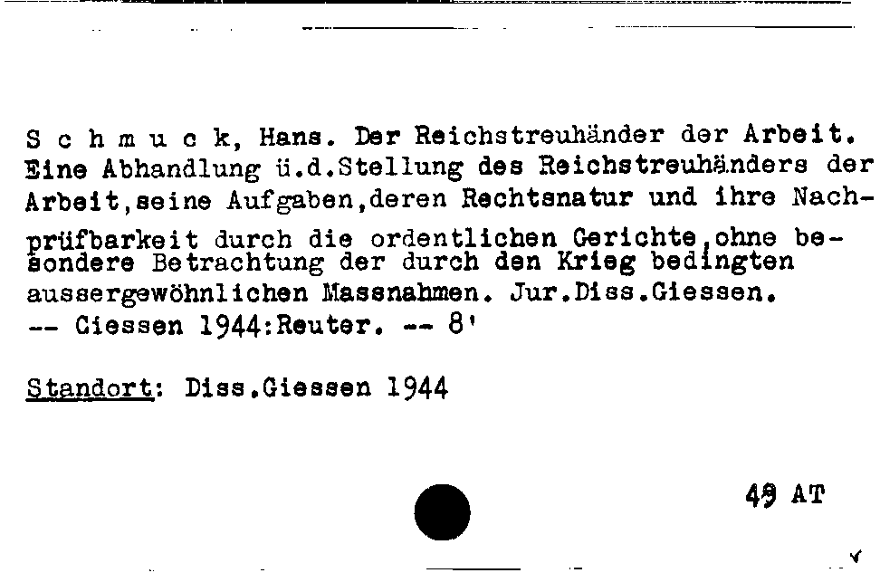 [Katalogkarte Dissertationenkatalog bis 1980]