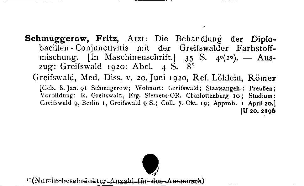 [Katalogkarte Dissertationenkatalog bis 1980]