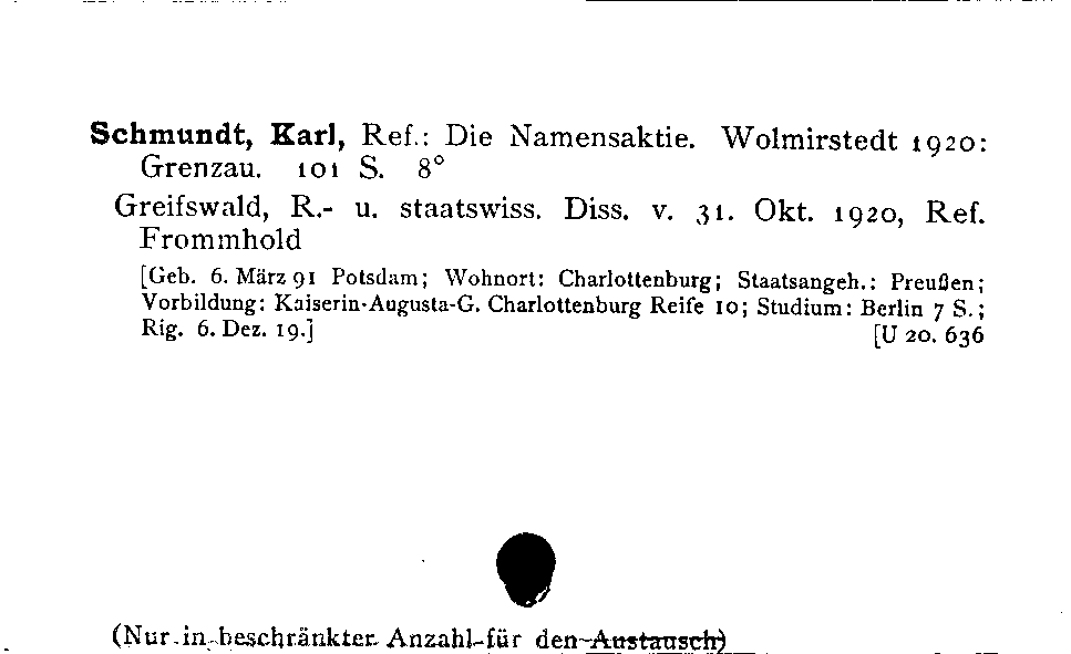 [Katalogkarte Dissertationenkatalog bis 1980]