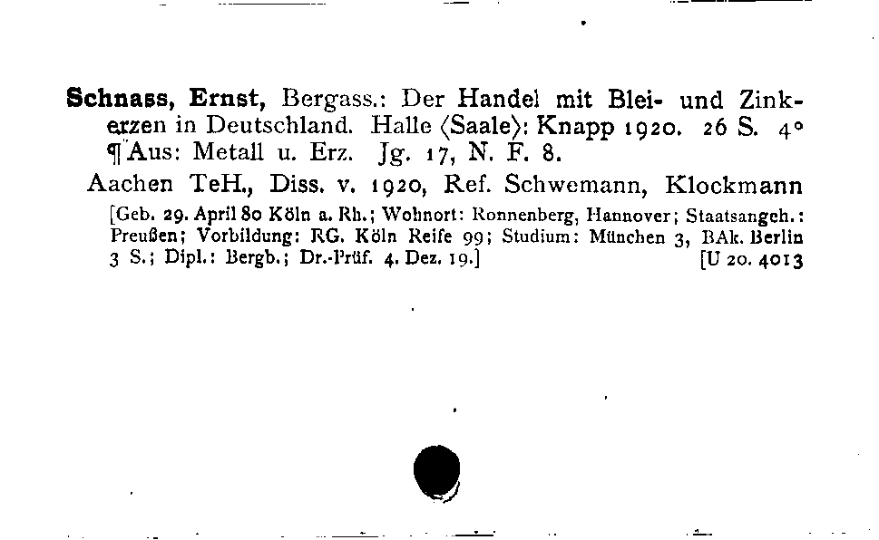 [Katalogkarte Dissertationenkatalog bis 1980]