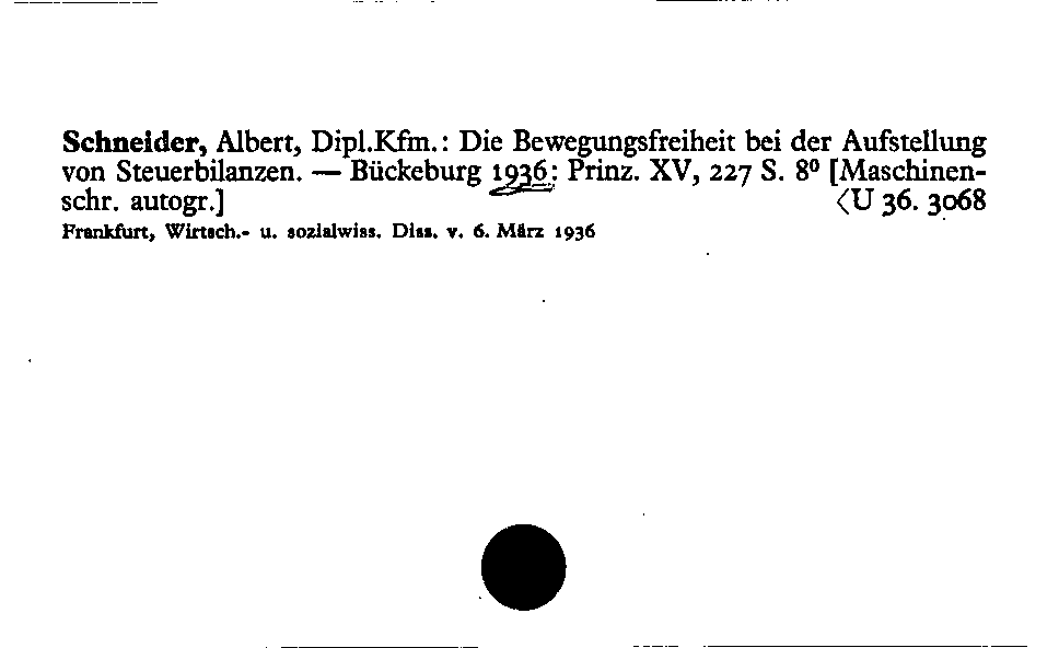 [Katalogkarte Dissertationenkatalog bis 1980]