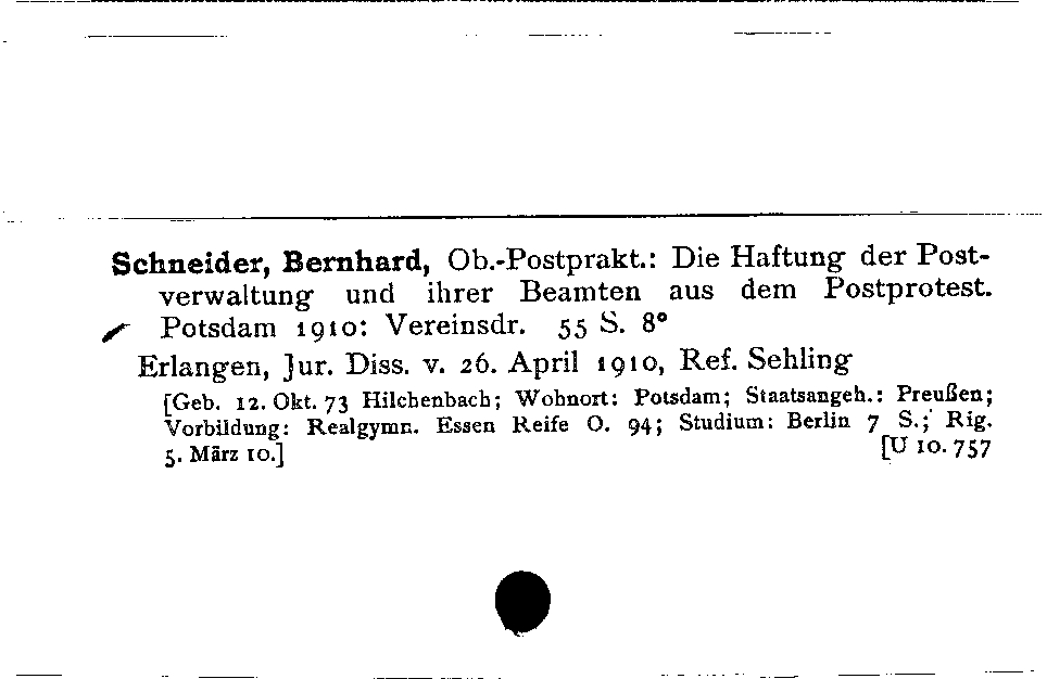 [Katalogkarte Dissertationenkatalog bis 1980]