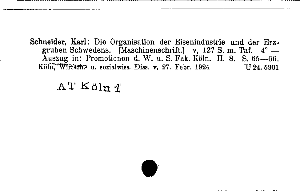 [Katalogkarte Dissertationenkatalog bis 1980]