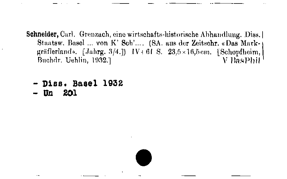 [Katalogkarte Dissertationenkatalog bis 1980]