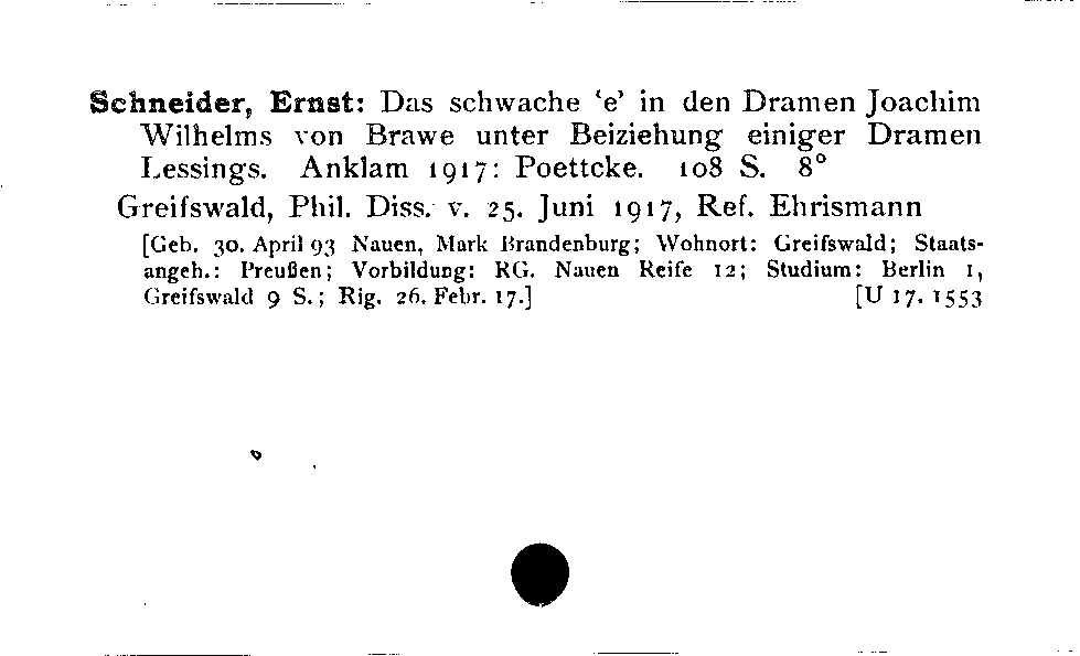 [Katalogkarte Dissertationenkatalog bis 1980]