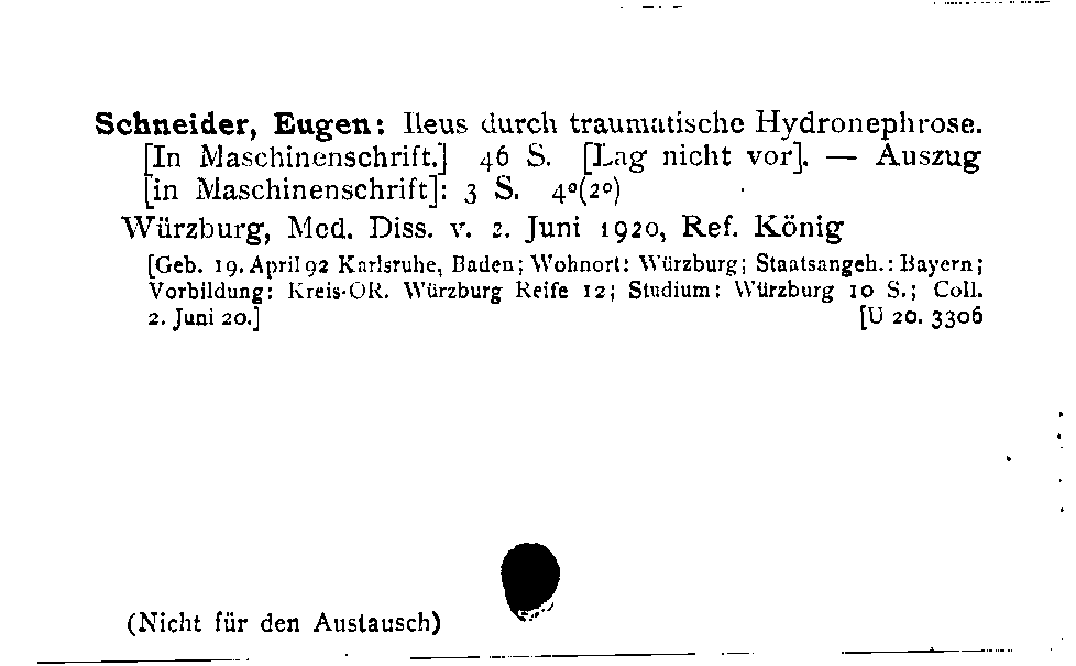 [Katalogkarte Dissertationenkatalog bis 1980]