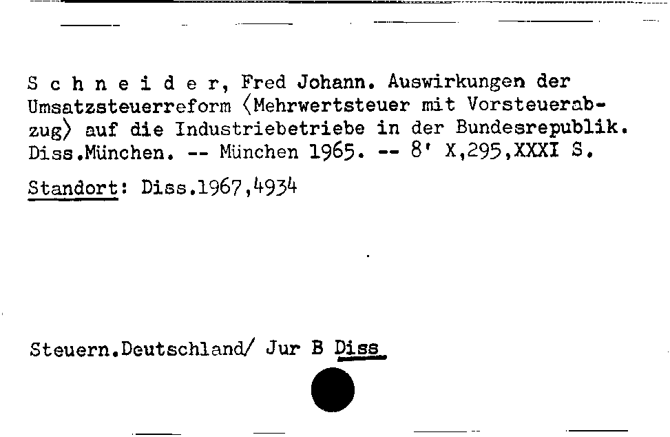 [Katalogkarte Dissertationenkatalog bis 1980]