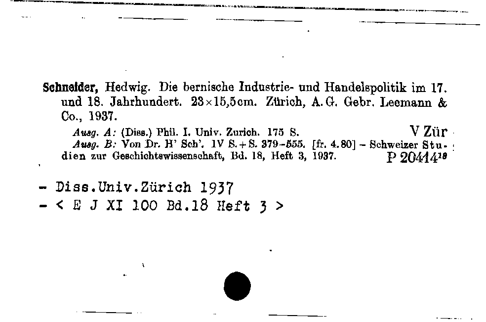 [Katalogkarte Dissertationenkatalog bis 1980]