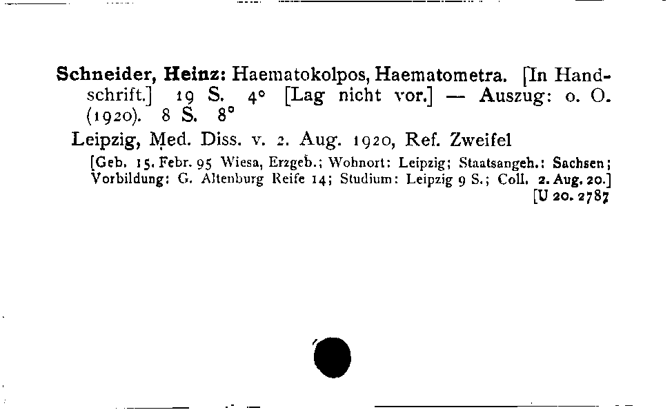 [Katalogkarte Dissertationenkatalog bis 1980]