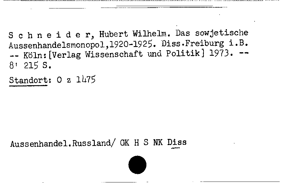 [Katalogkarte Dissertationenkatalog bis 1980]