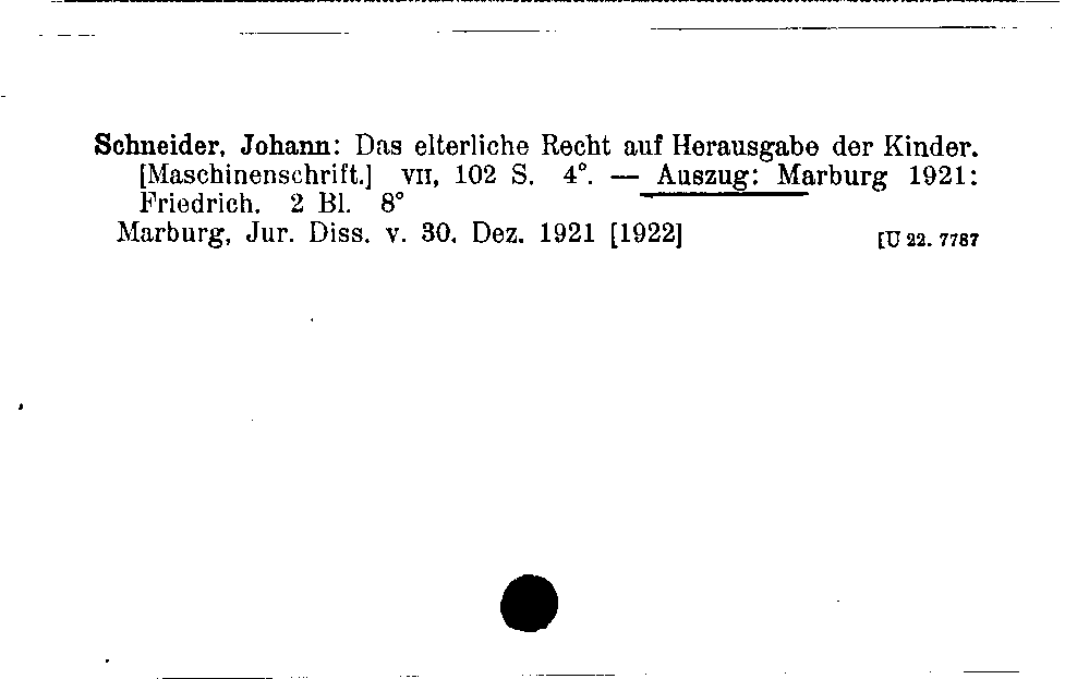 [Katalogkarte Dissertationenkatalog bis 1980]