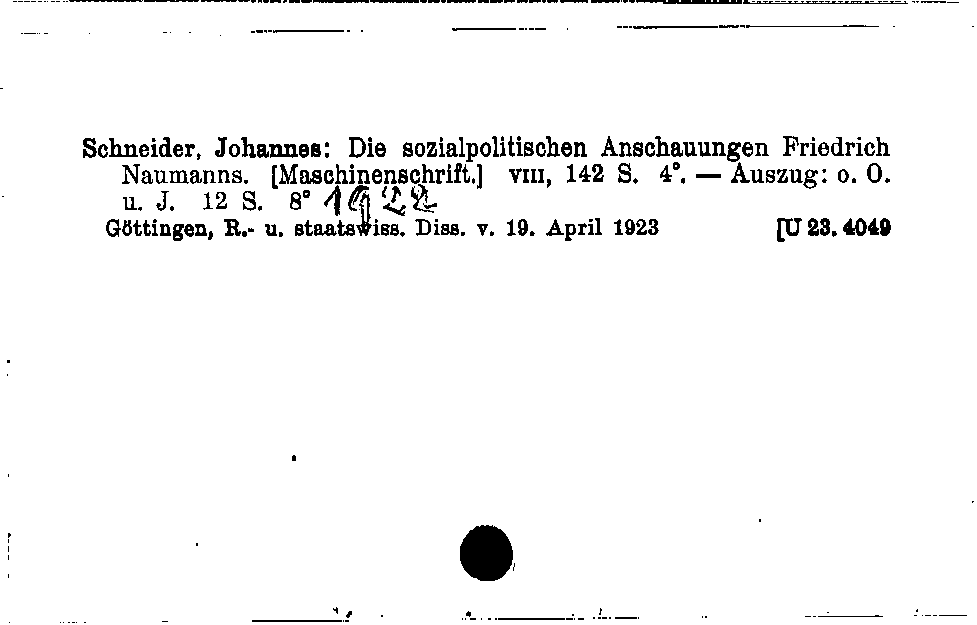 [Katalogkarte Dissertationenkatalog bis 1980]