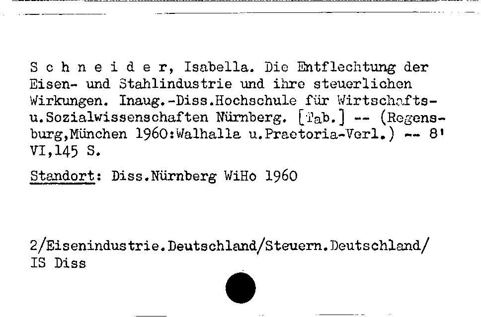 [Katalogkarte Dissertationenkatalog bis 1980]