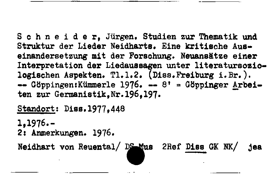 [Katalogkarte Dissertationenkatalog bis 1980]