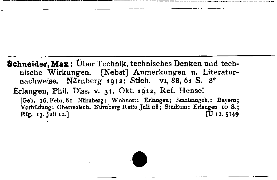 [Katalogkarte Dissertationenkatalog bis 1980]