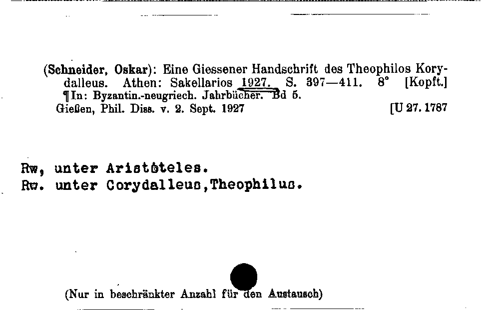 [Katalogkarte Dissertationenkatalog bis 1980]