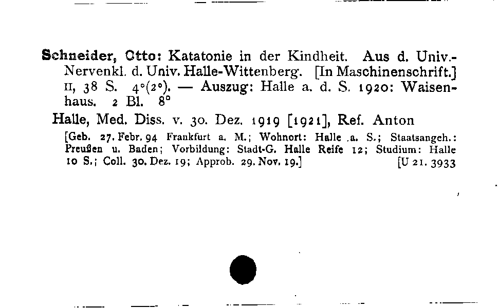 [Katalogkarte Dissertationenkatalog bis 1980]