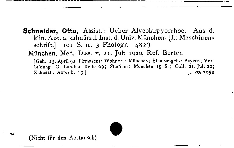 [Katalogkarte Dissertationenkatalog bis 1980]