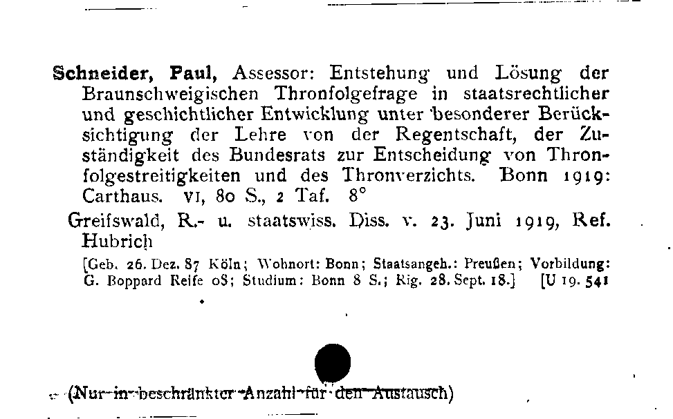 [Katalogkarte Dissertationenkatalog bis 1980]