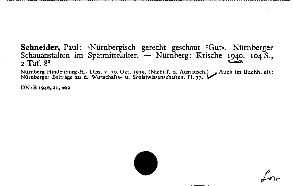 [Katalogkarte Dissertationenkatalog bis 1980]