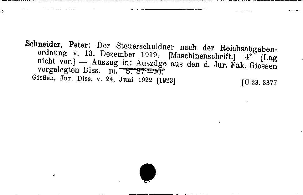 [Katalogkarte Dissertationenkatalog bis 1980]