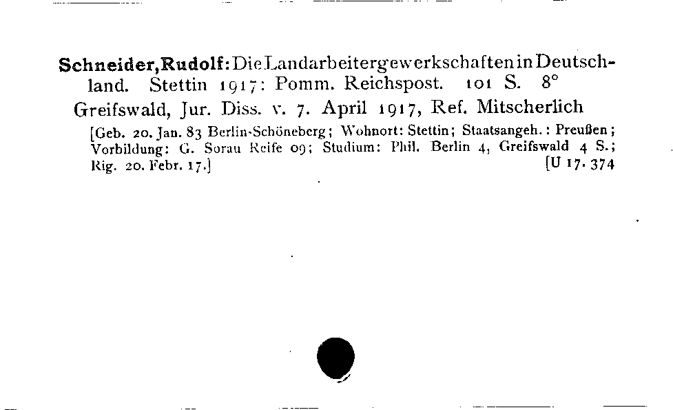 [Katalogkarte Dissertationenkatalog bis 1980]