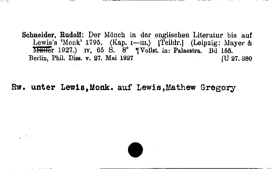 [Katalogkarte Dissertationenkatalog bis 1980]