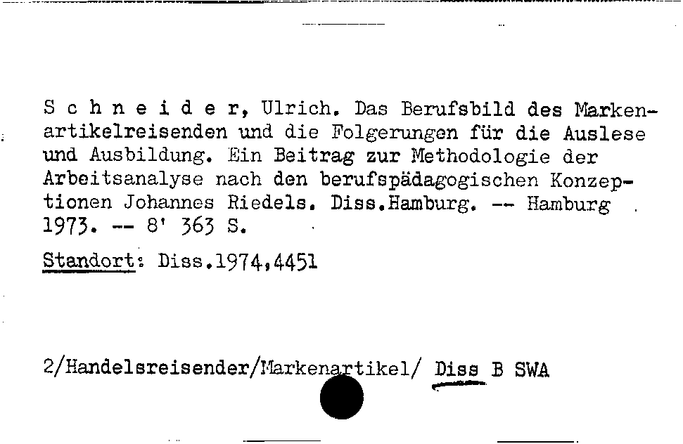 [Katalogkarte Dissertationenkatalog bis 1980]